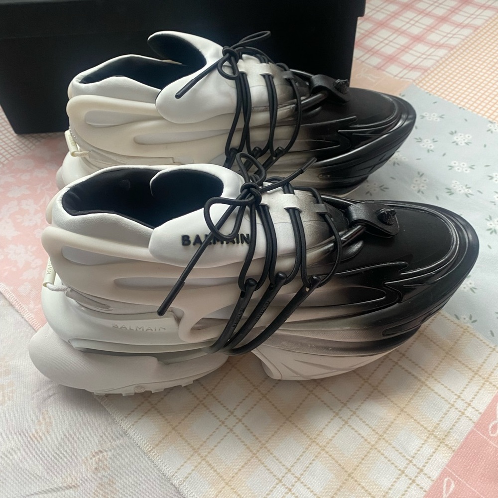 Balmain Black and White Gradient High-Top Sneakers with Rope Lacing
